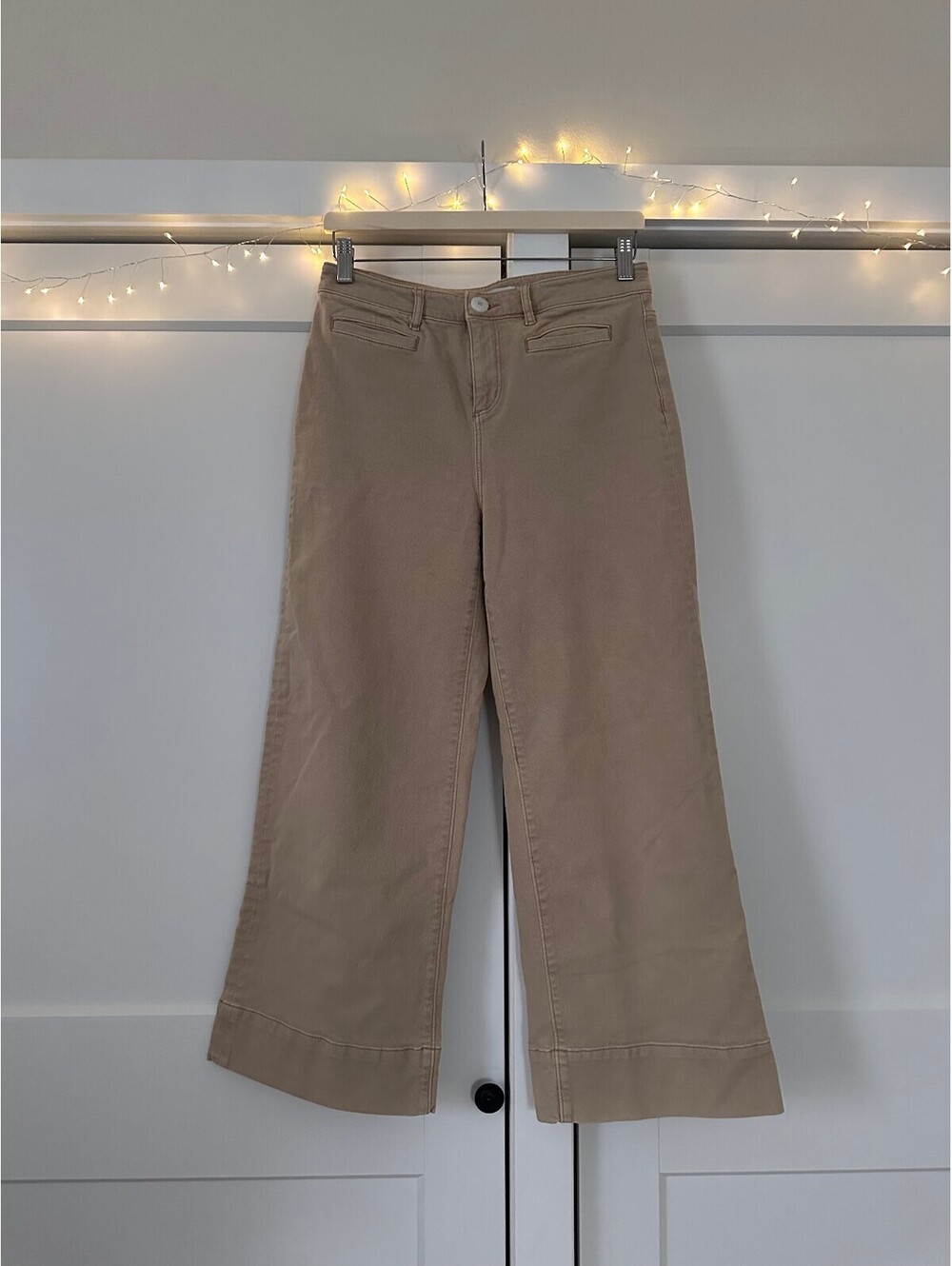 LOFT High Waist Wide Leg Crop Pants in Beige, Size 25
